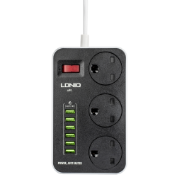 توصيلة كهربائية LDNIO SC3604 2M مقاومة للحريق بثلاثة مقابس و 6 منافذ USB 