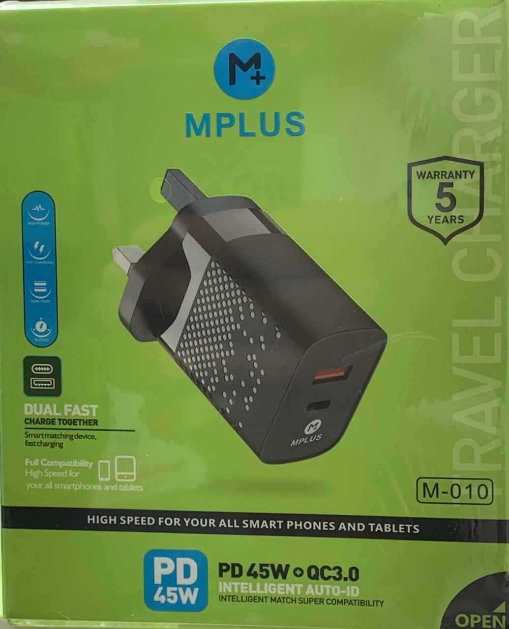 شاحن بيت مدخلين USB+PD من mPLUS