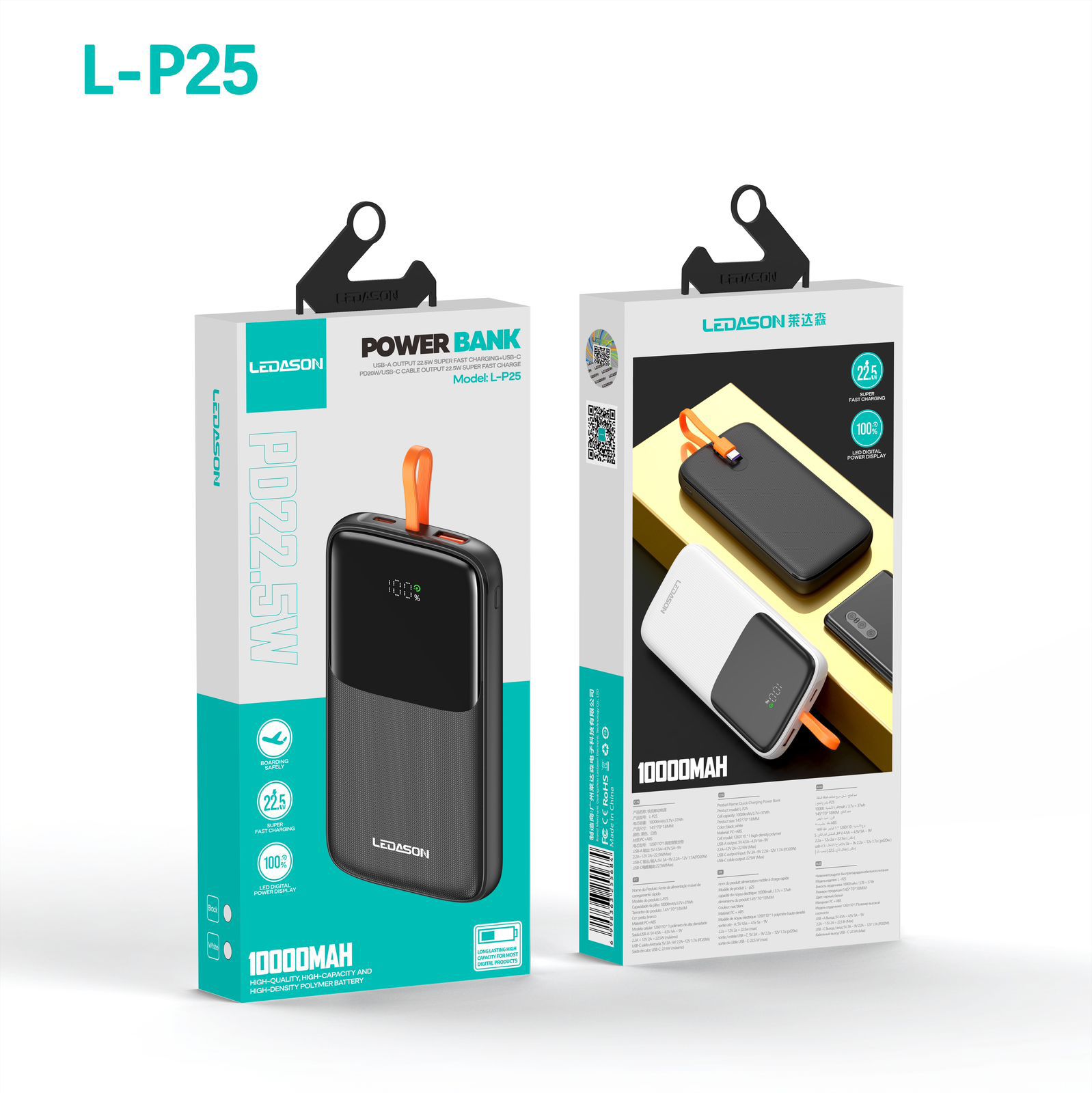 باور بنك بقوة 10000 منفذين LEDASON USB+PD 